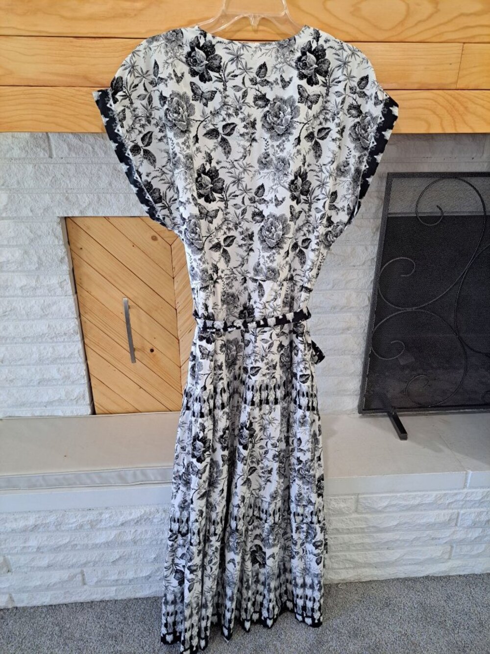 Abercrombie & Fitch Womens Floral Black White Maxi Dress Belted Waist Large Tall - Picture 9 of 14